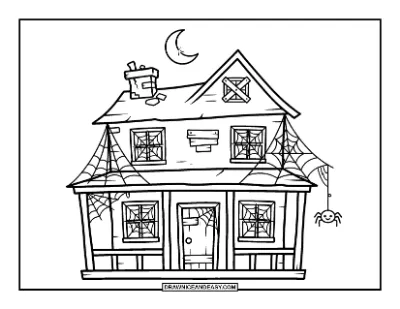 Haunted House with Spider Webs Coloring Page coloring page preview