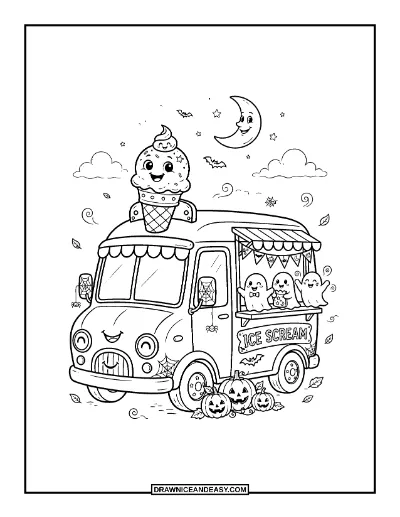 Haunted Ice Cream Truck Coloring Page coloring page preview