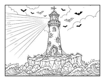 Haunted Lighthouse Coloring Page coloring page preview