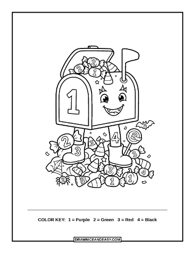 Haunted Mailbox Color by Number Coloring Page coloring page preview