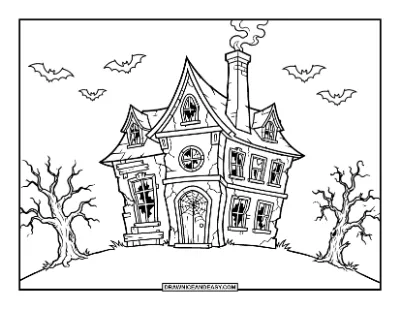 Haunted Mansion on a Hill Coloring Page coloring page preview