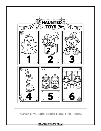 Haunted Toy Shop Color by Number Coloring Page coloring page preview