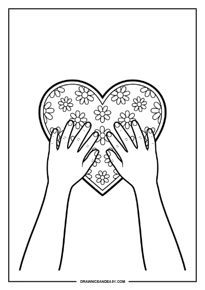 Heart Hands Love Mother's Day Coloring Page – Free PDF coloring page preview