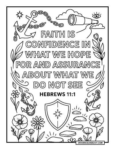 Hebrews 11:1 Faith Bible Verse Coloring Page – Free PDF coloring page preview