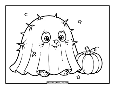 Hedgehog in Ghost Costume Coloring Page coloring page preview