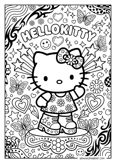 Hello Kitty Aesthetic Y2K Style Coloring Page – Free PDF coloring page preview
