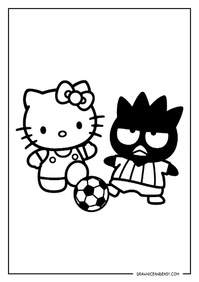 Hello Kitty and Badtz-Maru Friends Coloring Page – Free PDF coloring page preview