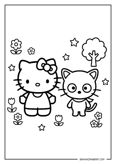 Hello Kitty and Chococat Friends Coloring Page – Free PDF coloring page preview