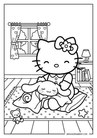 Hello Kitty and Cinnamoroll Friends Coloring Page – Free PDF coloring page preview