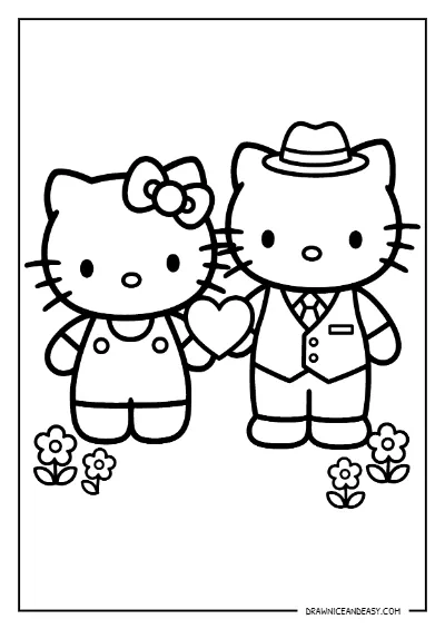 Hello Kitty and Dear Daniel Couple Coloring Page – Free PDF coloring page preview