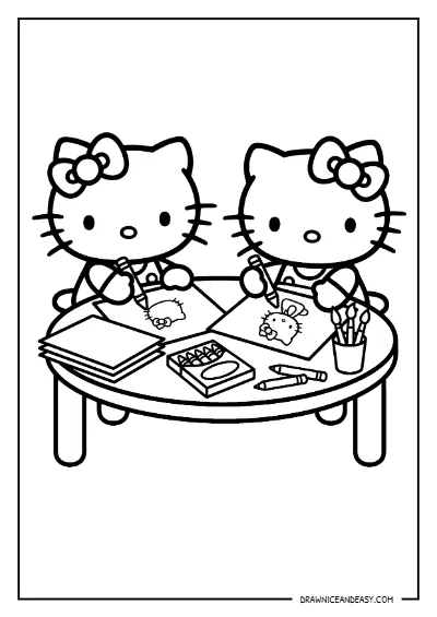 Hello Kitty and Mimmy Drawing Activity Coloring Page – Free PDF coloring page preview