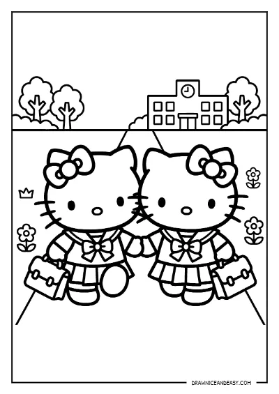 Hello Kitty and Mimmy School Uniform Coloring Page – Free PDF coloring page preview