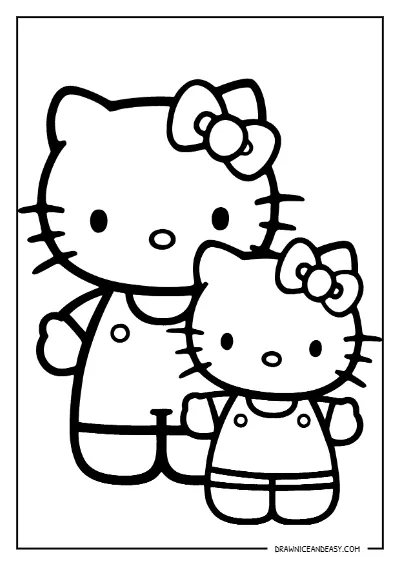 Hello Kitty and Mimmy Simple Twin Coloring Page – Free PDF coloring page preview