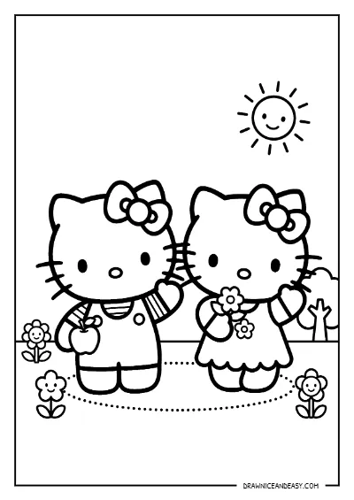 Hello Kitty and Mimmy Twin Sisters Coloring Page – Free PDF coloring page preview