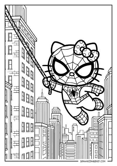 Hello Kitty and Spiderman Superhero Coloring Page – Free PDF coloring page preview