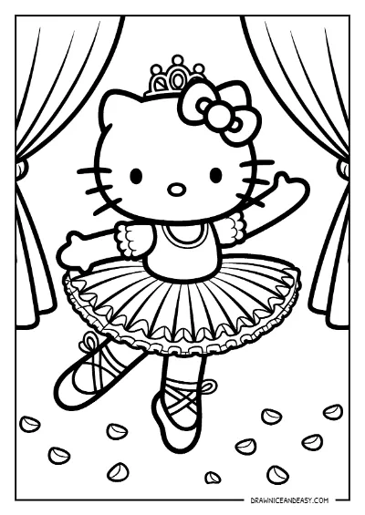 Hello Kitty Ballerina Dance Performance Coloring Page – Free PDF coloring page preview