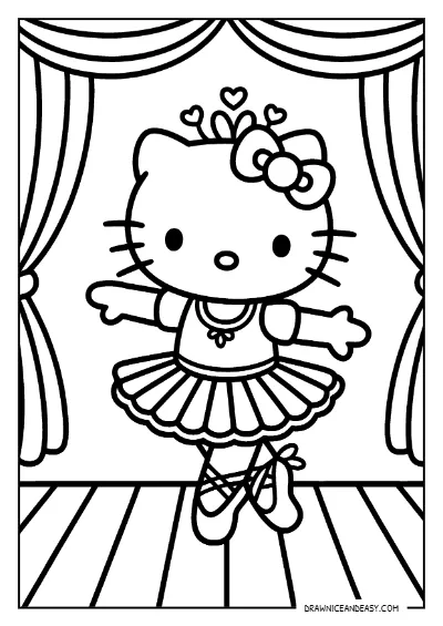 Hello Kitty Ballet Dancing Stage Coloring Page – Free PDF coloring page preview