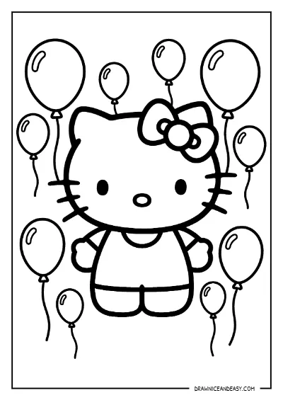 Hello Kitty Balloons Celebration Coloring Page – Free PDF coloring page preview