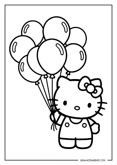 Hello Kitty Balloons Party Coloring Page – Free PDF coloring page preview