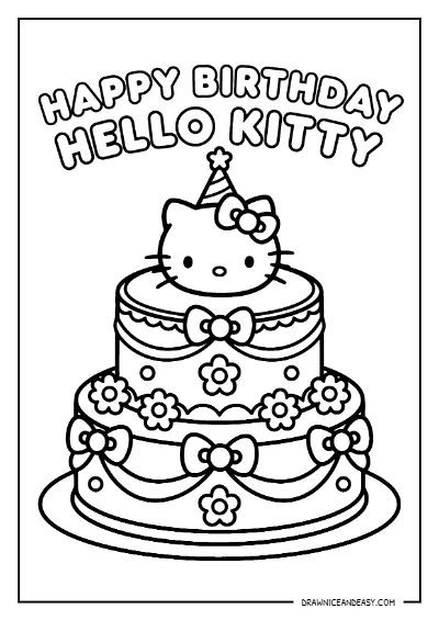Hello Kitty Birthday Cake Coloring Page for Kids Coloring Page – Free PDF coloring page preview
