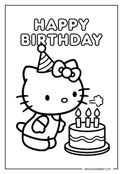 Hello Kitty Birthday Cake with Candles Coloring Page – Free PDF coloring page preview