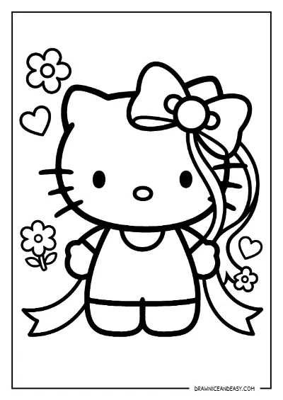 Hello Kitty Bows Ribbon Style Coloring Page – Free PDF coloring page preview