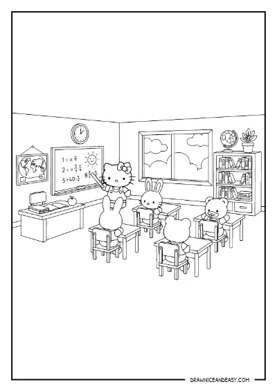 Hello Kitty Classroom School Coloring Page – Free PDF coloring page preview