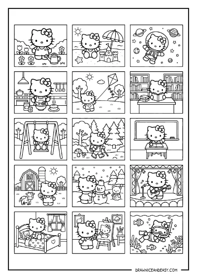 Hello Kitty Coloring Pages Collection Coloring Page – Free PDF coloring page preview