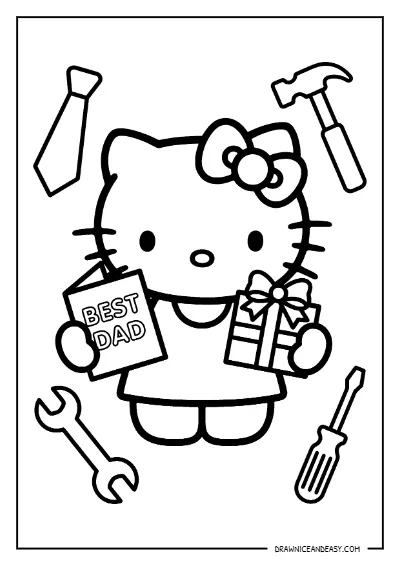 Hello Kitty Father's Day Gift Coloring Page – Free PDF coloring page preview