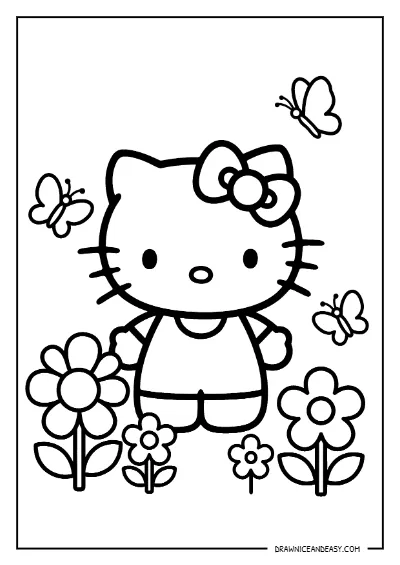 Hello Kitty Flowers Background Pattern Coloring Page – Free PDF coloring page preview