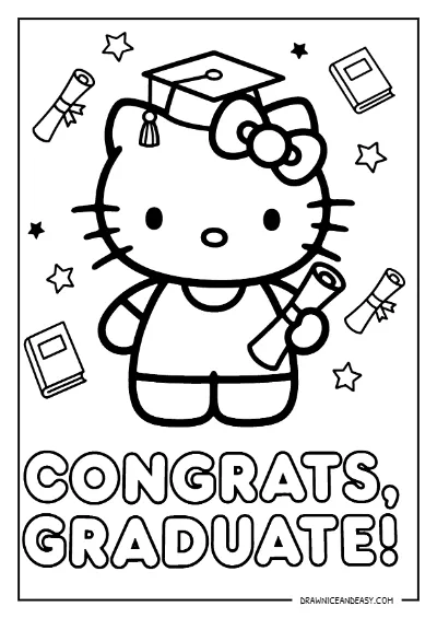 Hello Kitty Graduation Cap Coloring Page – Free PDF coloring page preview