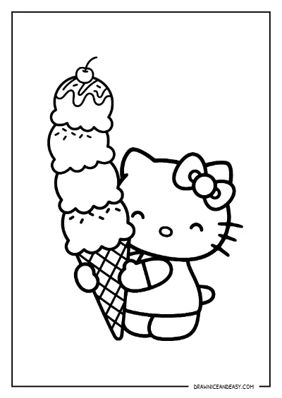 Hello Kitty Holding Ice Cream Coloring Page for Kids Coloring Page – Free PDF coloring page preview