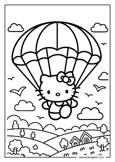 Hello Kitty Hot Air Balloon Coloring Page – Free PDF coloring page preview
