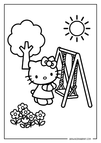 Hello Kitty Outdoor Easel Painting Coloring Page – Free PDF coloring page preview