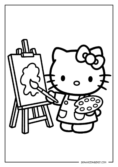 Hello Kitty Painting Canvas Coloring Page – Free PDF coloring page preview