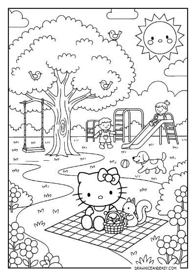 Hello Kitty Park Playground Coloring Page – Free PDF coloring page preview