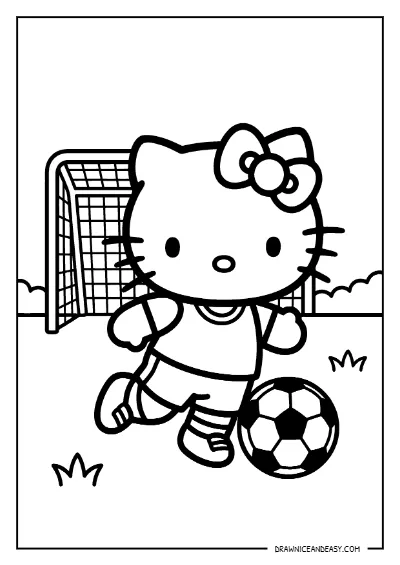 Hello Kitty Playing Football Coloring Page – Free PDF coloring page preview