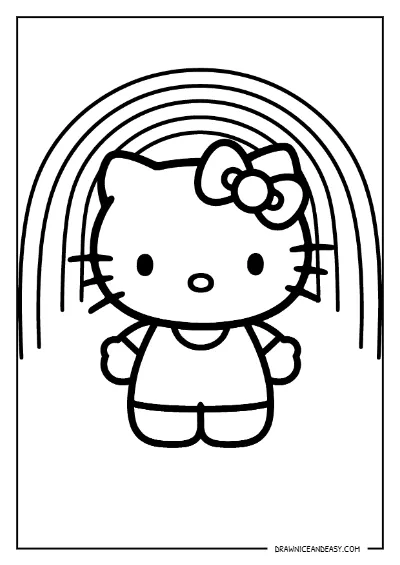 Hello Kitty Rainbow Background Coloring Page – Free PDF coloring page preview