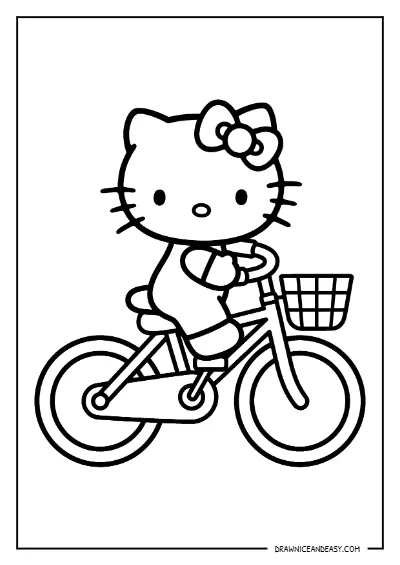 Hello Kitty Riding Bicycle Coloring Page for Kids Coloring Page – Free PDF coloring page preview