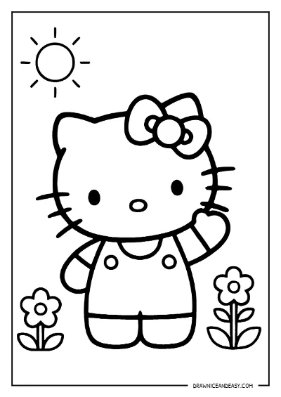 Hello Kitty Simple Standing Coloring Page – Free PDF coloring page preview