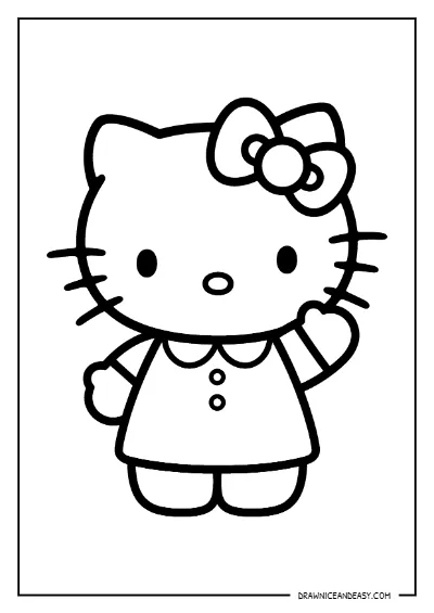 Hello Kitty Simple Waving Coloring Page – Free PDF coloring page preview