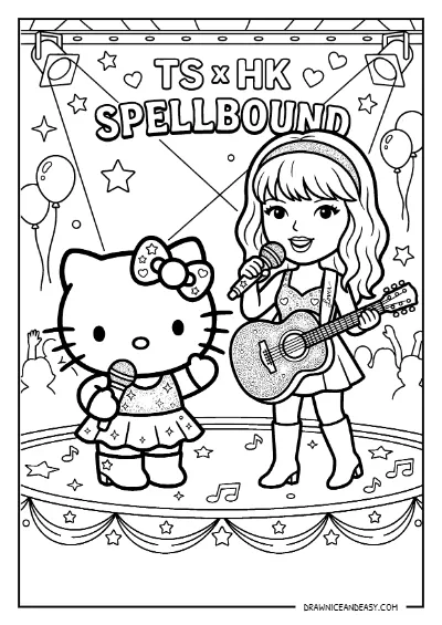 Hello Kitty Singer Performance Stage Coloring Page – Free PDF coloring page preview