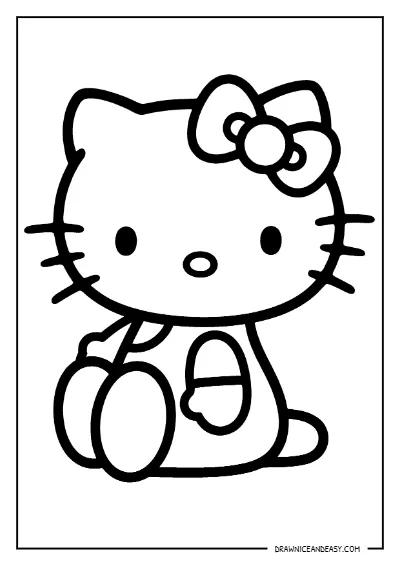 Hello Kitty Sitting Cute Coloring Page – Free PDF coloring page preview
