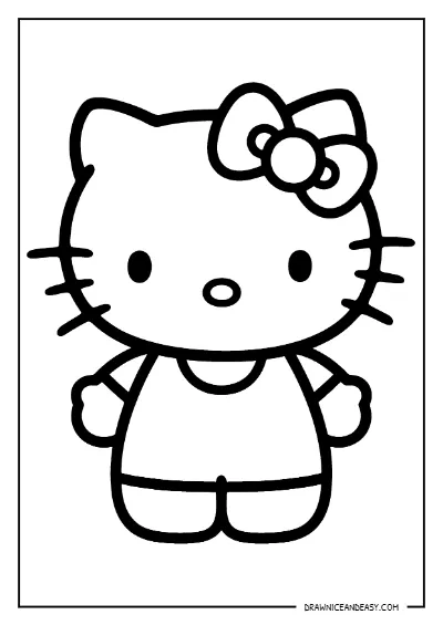 Hello Kitty Standing Pose Coloring Page – Free PDF coloring page preview