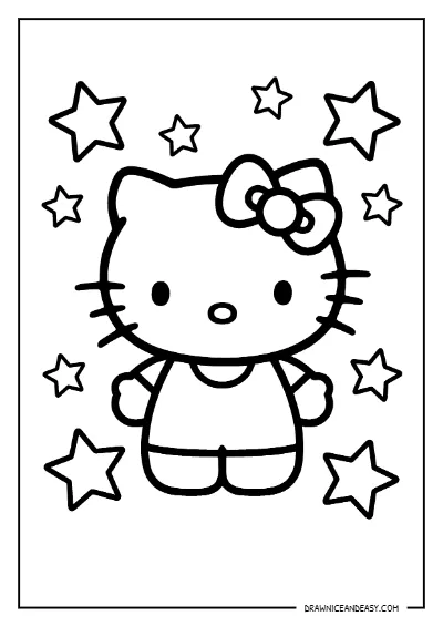 Hello Kitty Stars Background Coloring Page – Free PDF coloring page preview