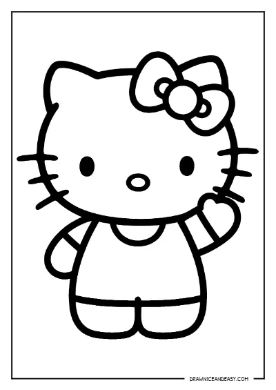 Hello Kitty Waving Hand Coloring Page – Free PDF coloring page preview
