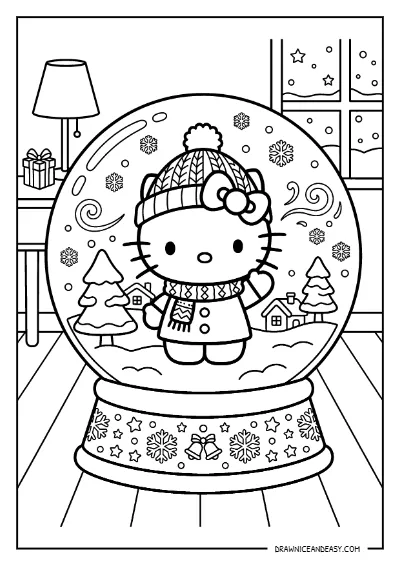 Hello Kitty Winter Snow Globe Coloring Page – Free PDF coloring page preview