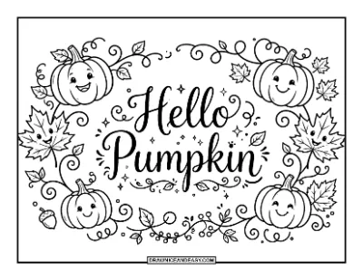 Hello Pumpkin Lettering Coloring Page coloring page preview