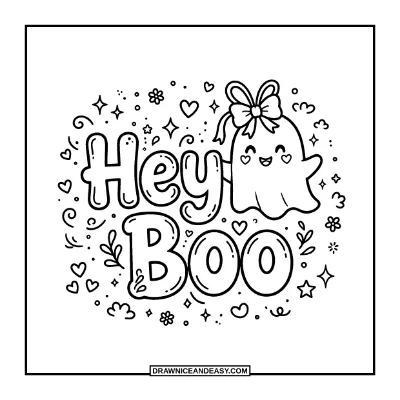 Hey Boo Lettering Coloring Page coloring page preview