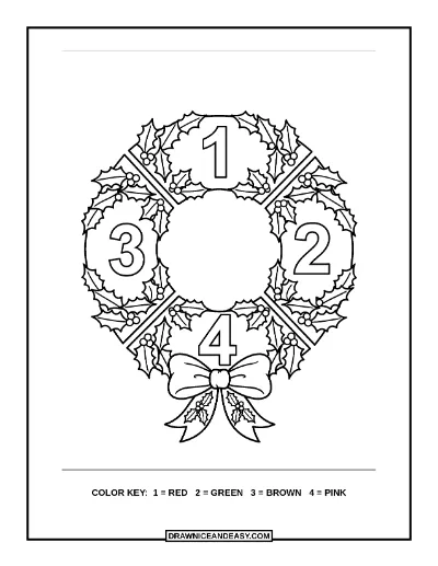 Holly Wreath Color by Number Coloring Page coloring page preview